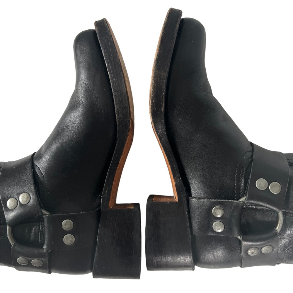 Frye Vintage Y2K Black Leather Square Toe Harness Boots Size 6.5 - Picture 6 of 13